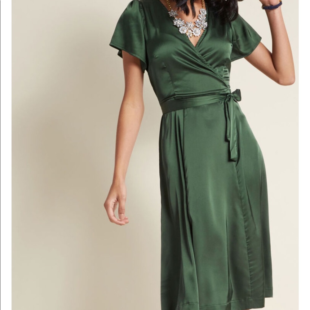 LOUCHE Satin MIDI Wrap Dress
